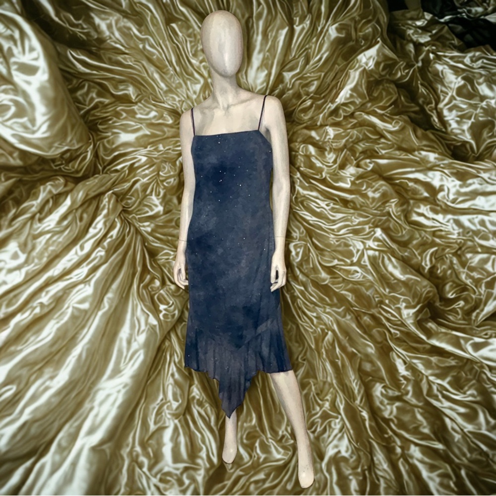 Vintage Y2K Midnight Navy Sparkle Mesh Midi Dress – Whimsigoth Fairycore